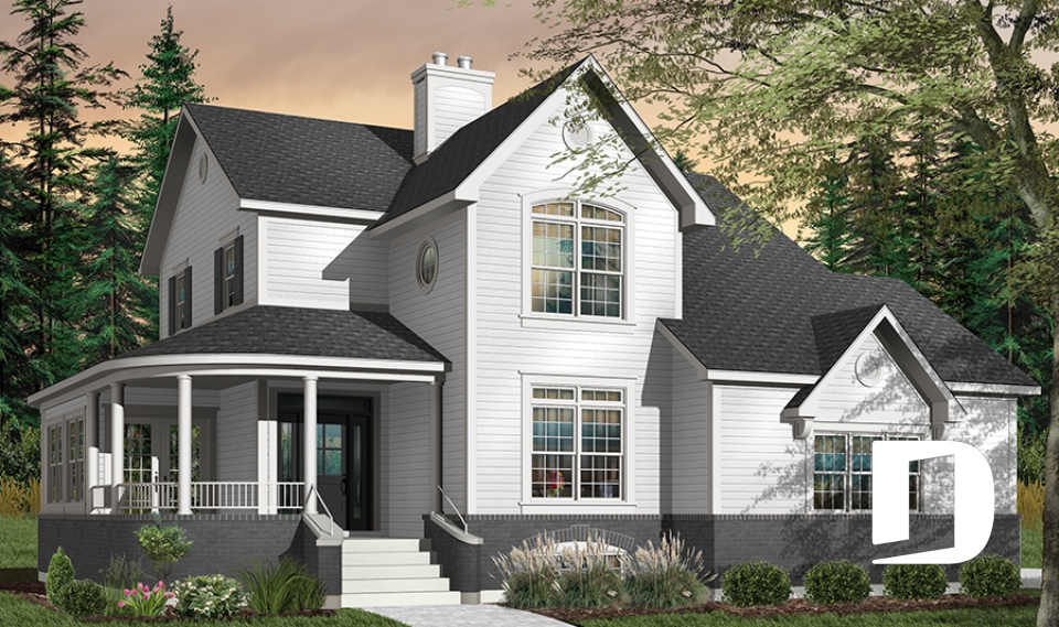 Color version 1 - Front - 4 bedroom Farmhouse home plan, master suite, 2 covered porches, 9' ceiling on main level, 2 fireplaces - Merriwood 3
