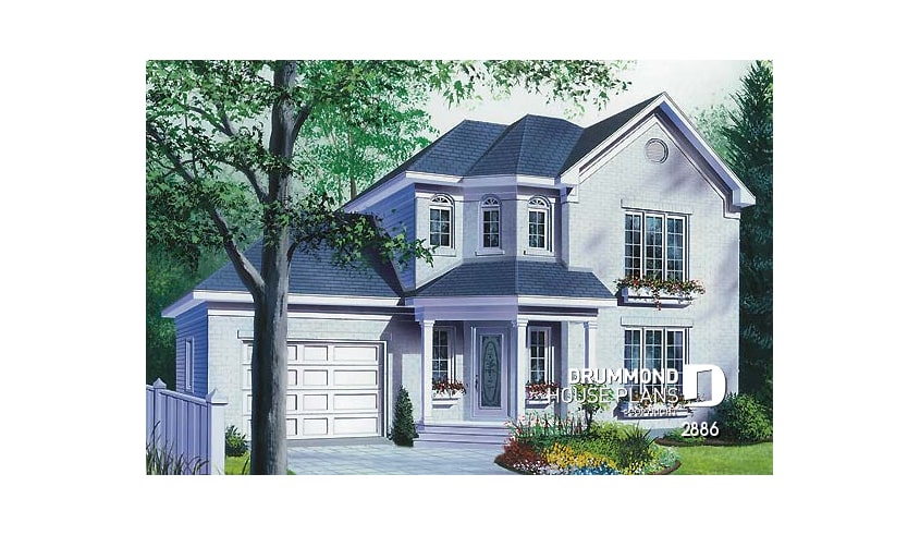 front - BASE MODEL - 3 bedroom house plan with garage, laundry room on main floor - Cupola
