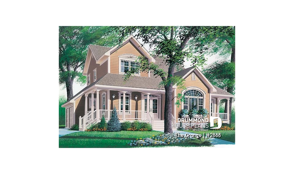 front - BASE MODEL - Country house plan with large master suite, den, formal living and dining room, 2-car garage - The Grange