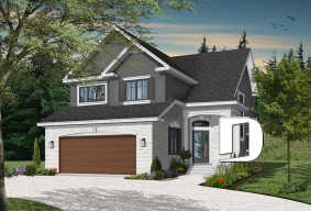 Color version 3 - Front - Narrow lot Traditional 3 to 4 bedroom home plan with 2-car garage, breakfast nook, sunken living room - Oak Lane