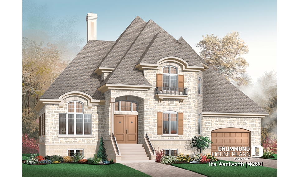 front - BASE MODEL - Home with x-large family room &amp; fireplace, home office, great master suite, cathedral ceiling, 2-car garage - The Wentworth
