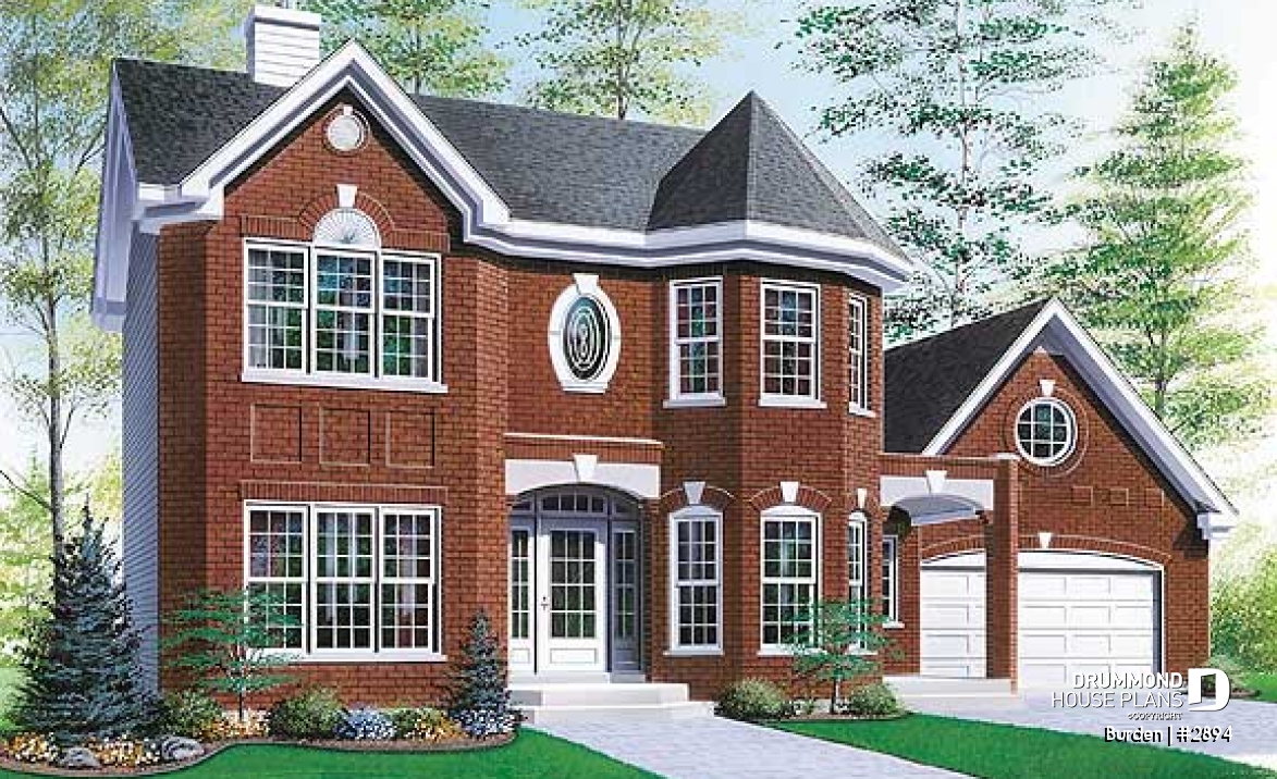 front - BASE MODEL - 3 bedroom Victorian inspired home, 2-car garage, bonus above garage, large double-sided fireplace, study / den - Burden