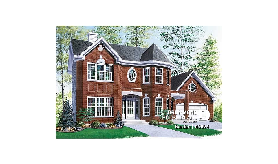 front - BASE MODEL - 3 bedroom Victorian inspired home, 2-car garage, bonus above garage, large double-sided fireplace, study / den - Burden