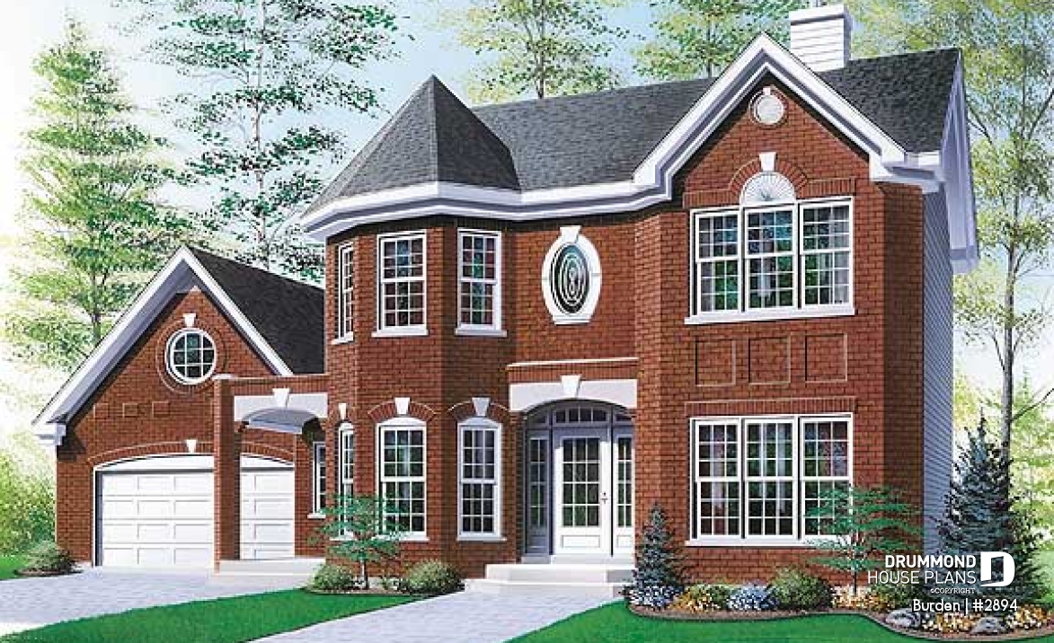 front - BASE MODEL - 3 bedroom Victorian inspired home, 2-car garage, bonus above garage, large double-sided fireplace, study / den - Burden