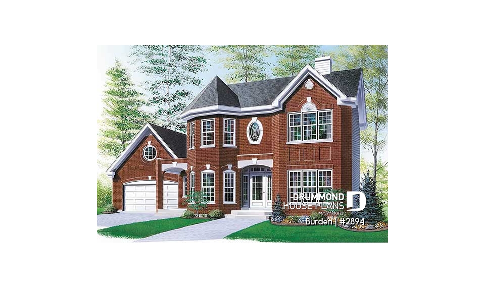 front - BASE MODEL - 3 bedroom Victorian inspired home, 2-car garage, bonus above garage, large double-sided fireplace, study / den - Burden