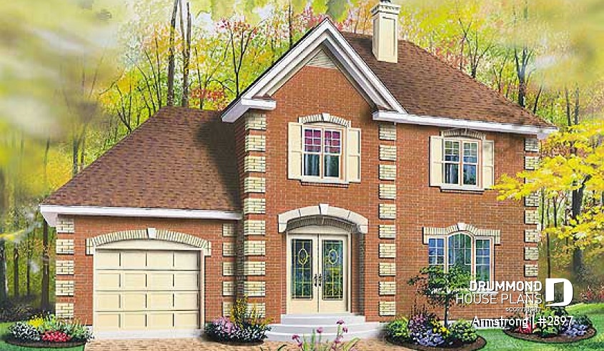 front - BASE MODEL - 2 storey english style cottage plan with 3 bedrooms and garage - Armstrong