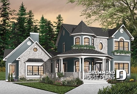 front - BASE MODEL - 4 to 5 bedrooms Victorian two-story home plan, large bonus space, master suite on main floor, 2-car garage - The Collector 4