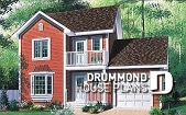front - BASE MODEL - Traditional style house plan with 3 bedrooms, private balcony in master bedroom - Maupassant