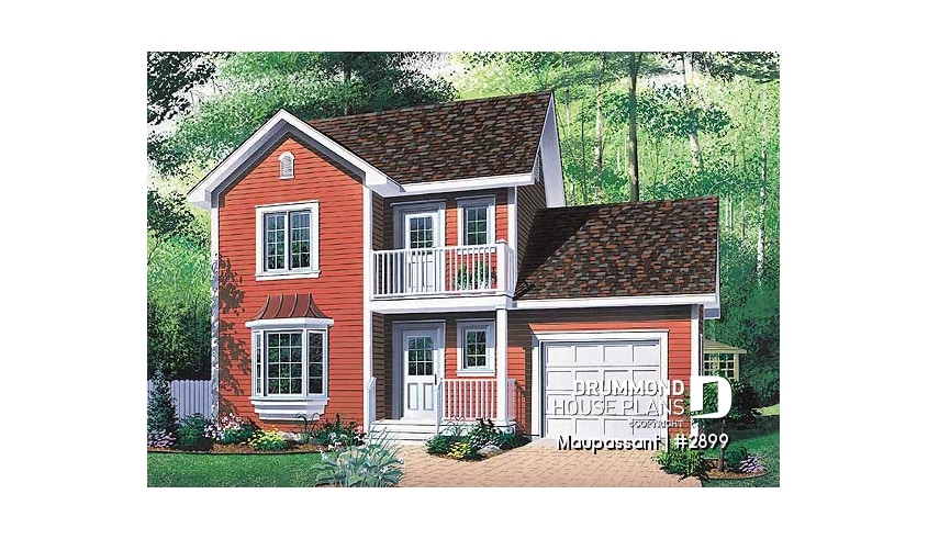 front - BASE MODEL - Traditional style house plan with 3 bedrooms, private balcony in master bedroom - Maupassant