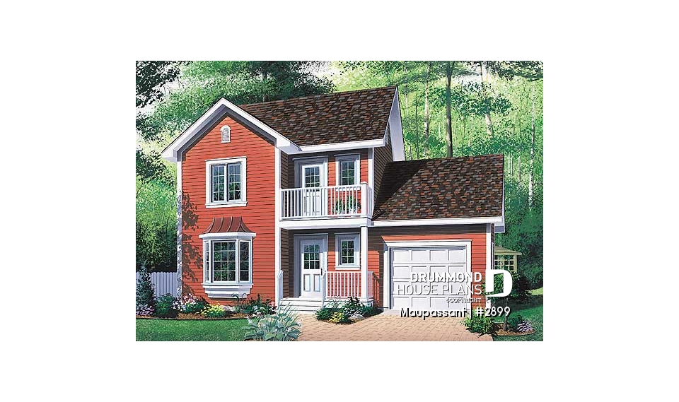 front - BASE MODEL - Traditional style house plan with 3 bedrooms, private balcony in master bedroom - Maupassant