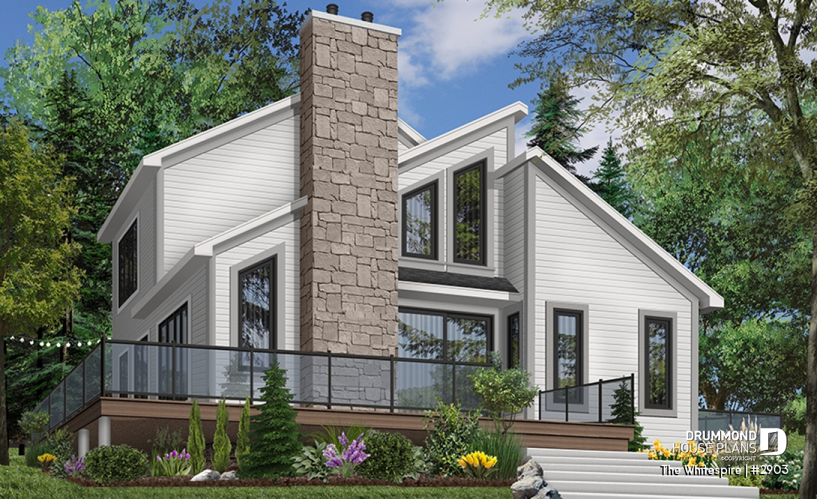 Color version 2 - Front - Modern panoramic chalet house plan with private second floor master suite with ensuite, open concept - The Whitespire