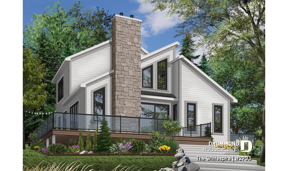 Color version 2 - Front - Modern panoramic chalet house plan with private second floor master suite with ensuite, open concept - The Whitespire
