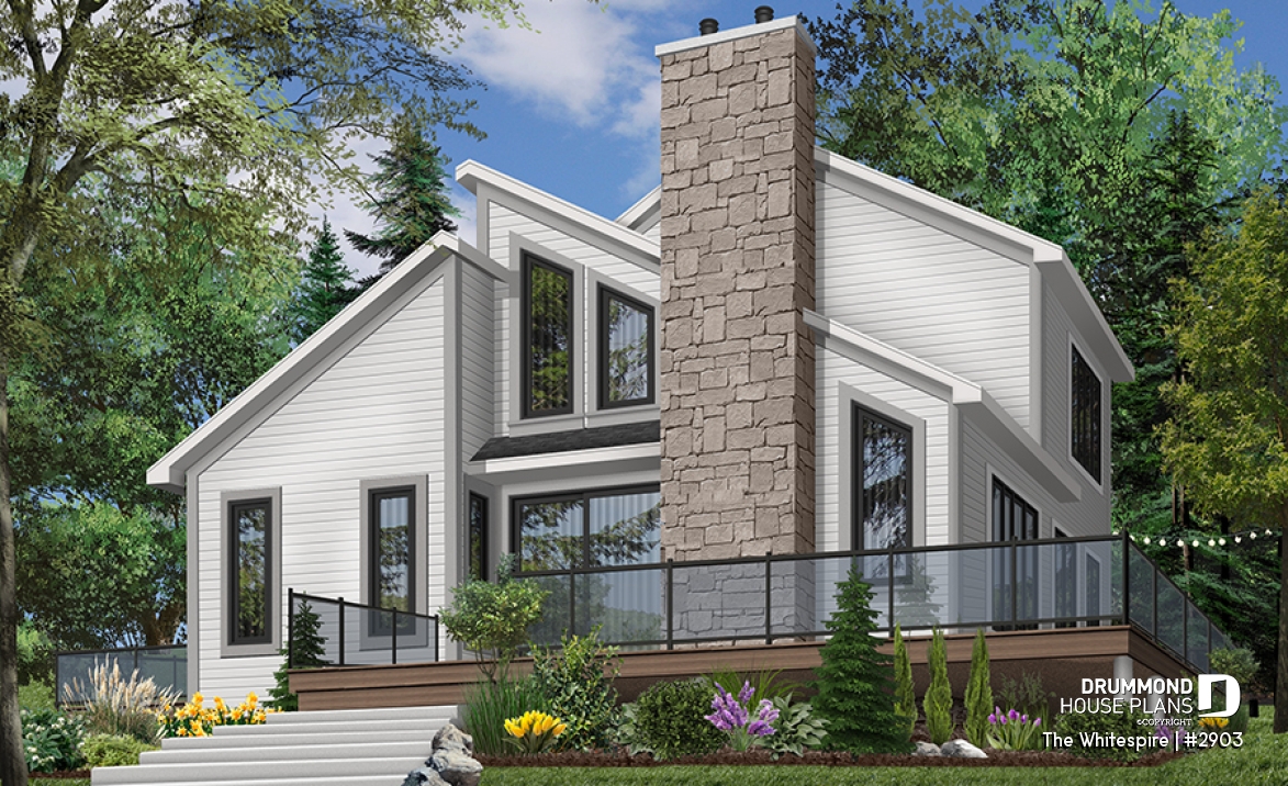 Color version 2 - Front - Modern panoramic chalet house plan with private second floor master suite with ensuite, open concept - The Whitespire