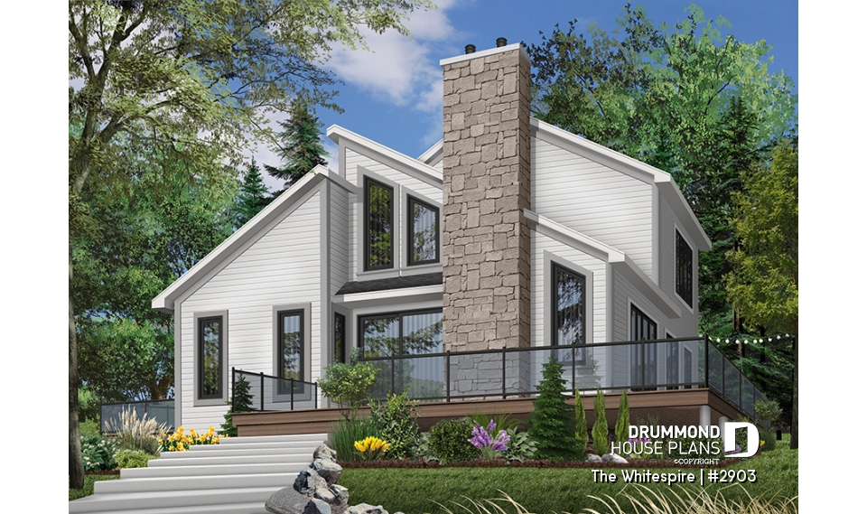 Color version 2 - Front - Modern panoramic chalet house plan with private second floor master suite with ensuite, open concept - The Whitespire