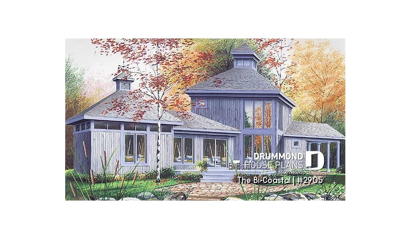 front - BASE MODEL - Modern cottage plan with 2 bedrooms, and lots of natural light - The Bi-Coastal