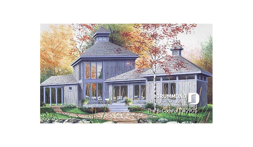 front - BASE MODEL - Modern cottage plan with 2 bedrooms, and lots of natural light - The Bi-Coastal