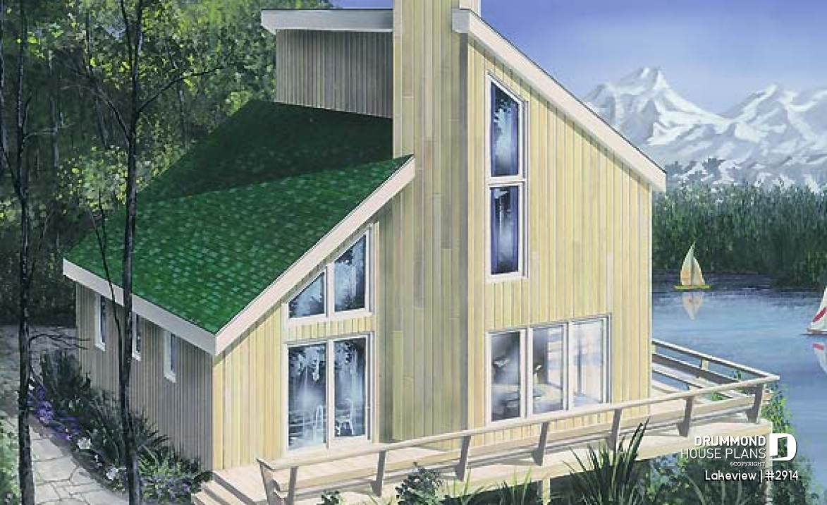 front - BASE MODEL - Scandinavian style cabin house plan with 3 bedrooms and open floor plan concept - Lakeview