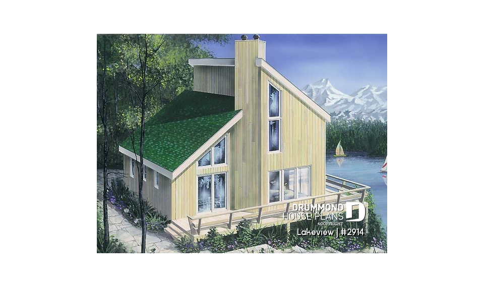 front - BASE MODEL - Scandinavian style cabin house plan with 3 bedrooms and open floor plan concept - Lakeview