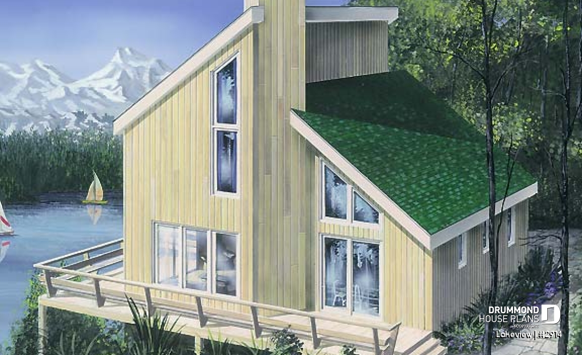 front - BASE MODEL - Scandinavian style cabin house plan with 3 bedrooms and open floor plan concept - Lakeview