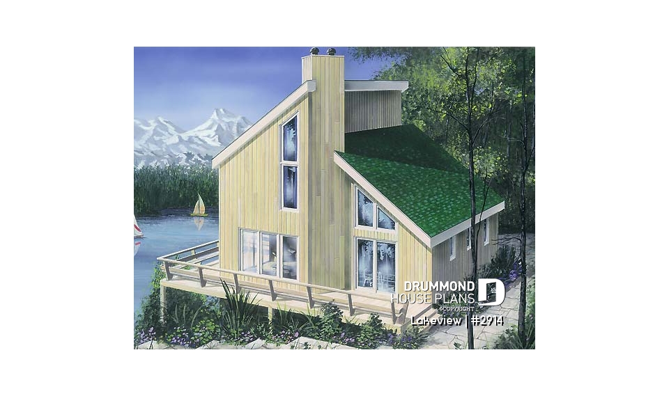 front - BASE MODEL - Scandinavian style cabin house plan with 3 bedrooms and open floor plan concept - Lakeview