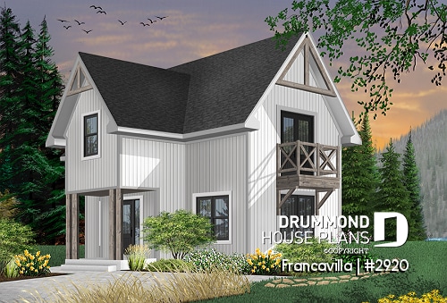 Color version 8 - Front - Modern rustic cottage plan with 3 bedrooms, large central fireplace, laundry room on second floor - Francavilla