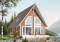 front - BASE MODEL - Affordable A-frame cottage plan, 2 bedrooms + loft, mezzanine, open floor plan, mud room - Whiskey Jack 2