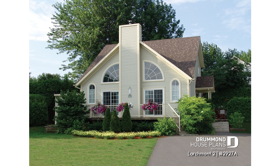 front - BASE MODEL - 1 bedroom cottage plan with cathedral ceiling, unfinished basement for extra beds, mudroom - Larchmont 2