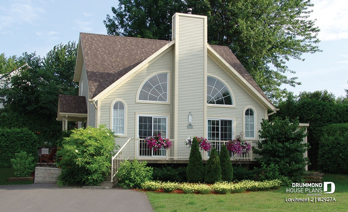 front - BASE MODEL - 1 bedroom cottage plan with cathedral ceiling, unfinished basement for extra beds, mudroom - Larchmont 2
