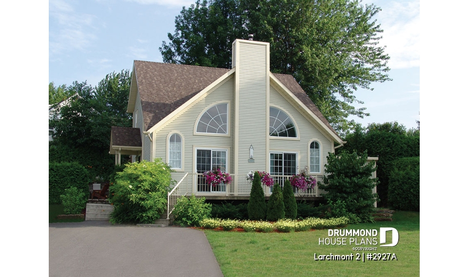 front - BASE MODEL - 1 bedroom cottage plan with cathedral ceiling, unfinished basement for extra beds, mudroom - Larchmont 2
