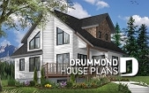 Color version 4 - Front - Rustic cottage house plan, ski chalet, 2 large bedrooms, open concept, mezzanine, deck - Stonemason