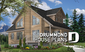 front - BASE MODEL - Rustic cottage house plan, ski chalet, 2 large bedrooms, open concept, mezzanine, deck - Stonemason