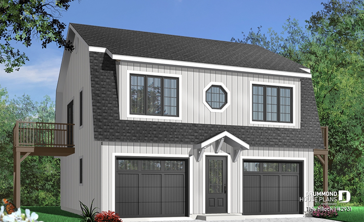 Color version 4 - Front - Large 2-car garage apartment plan, 2 bedrooms with jack and jill bath and private balconies - The Hillock