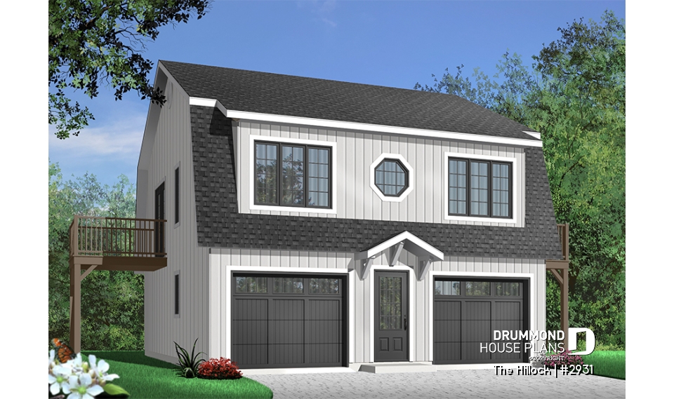 Color version 4 - Front - Large 2-car garage apartment plan, 2 bedrooms with jack and jill bath and private balconies - The Hillock
