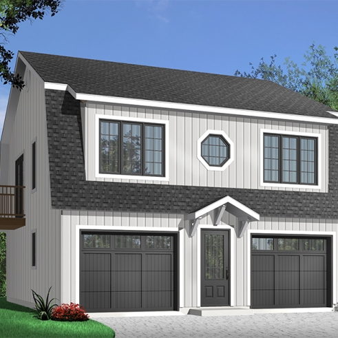 Color version 4 - Front - Large 2-car garage apartment plan, 2 bedrooms with jack and jill bath and private balconies - The Hillock