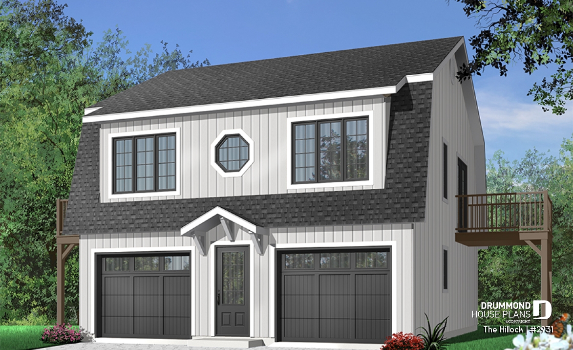 Color version 4 - Front - Large 2-car garage apartment plan, 2 bedrooms with jack and jill bath and private balconies - The Hillock