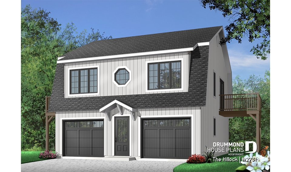 Color version 4 - Front - Large 2-car garage apartment plan, 2 bedrooms with jack and jill bath and private balconies - The Hillock