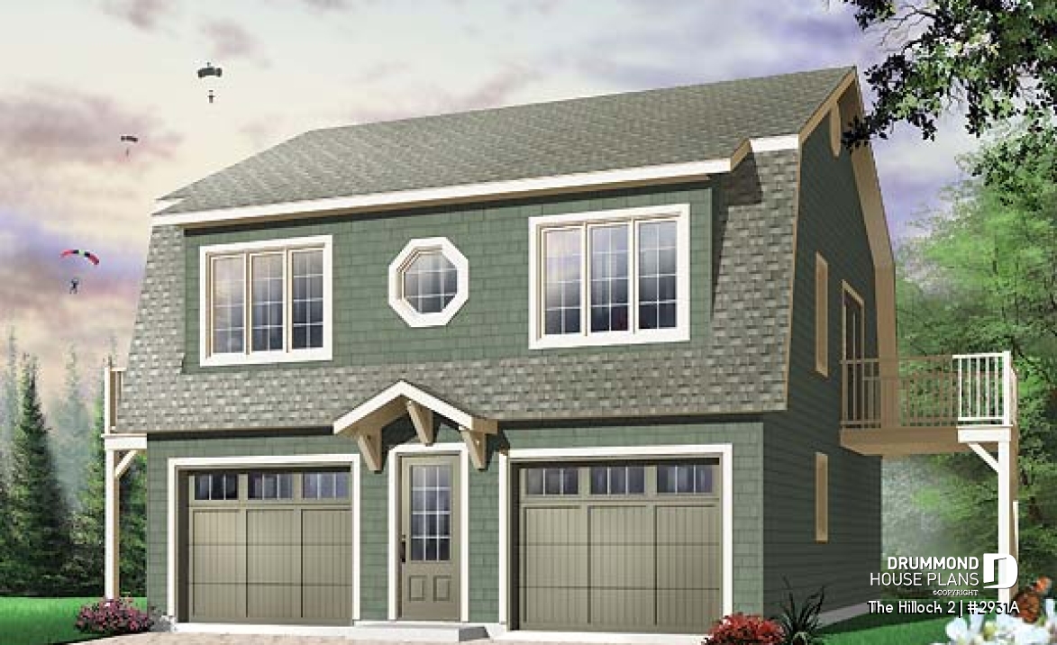 front - BASE MODEL - Large 2-car garage plan with a 2 bedroom apartment on second floor and 2 private balconies - The Hillock 2