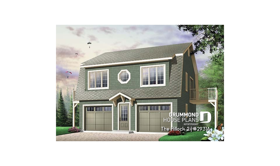 front - BASE MODEL - Large 2-car garage plan with a 2 bedroom apartment on second floor and 2 private balconies - The Hillock 2