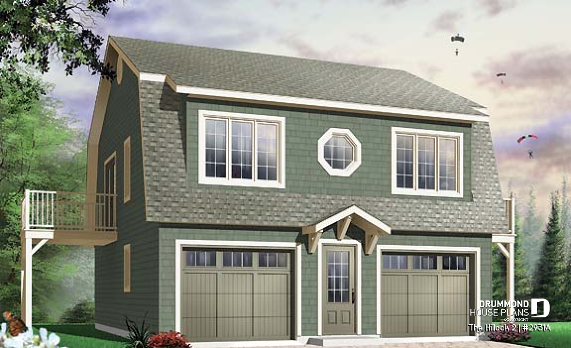 front - BASE MODEL - Large 2-car garage plan with a 2 bedroom apartment on second floor and 2 private balconies - The Hillock 2