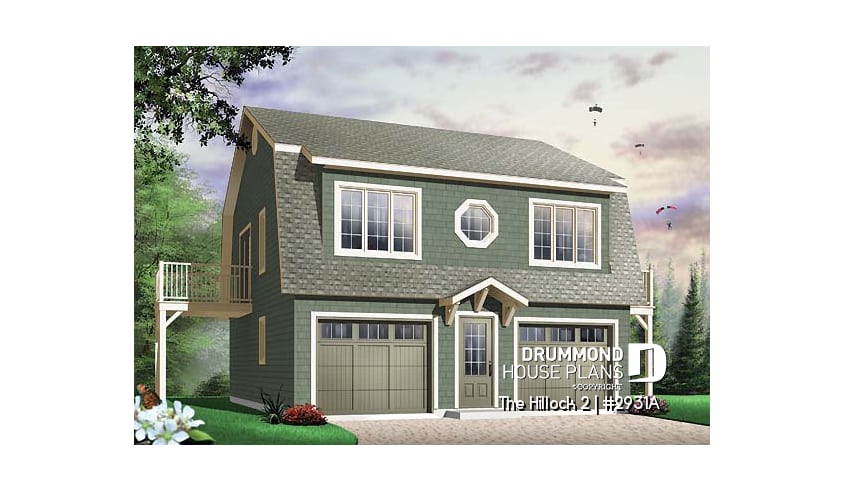 front - BASE MODEL - Large 2-car garage plan with a 2 bedroom apartment on second floor and 2 private balconies - The Hillock 2