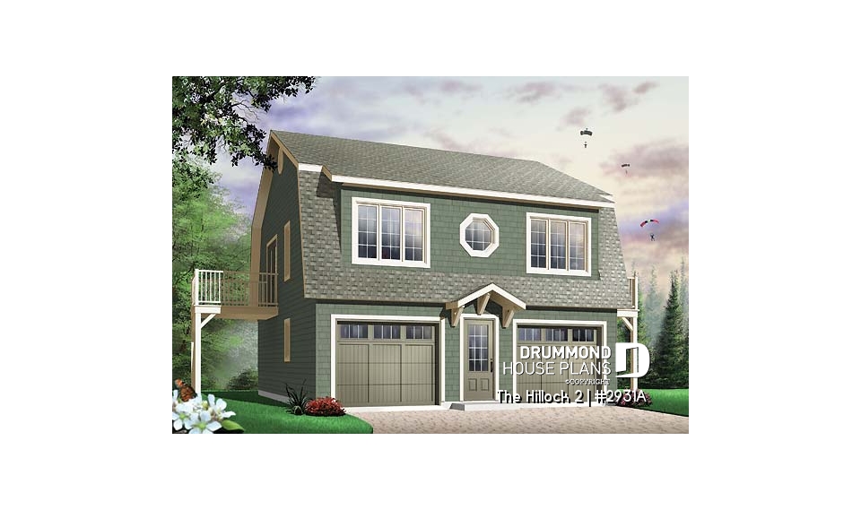 front - BASE MODEL - Large 2-car garage plan with a 2 bedroom apartment on second floor and 2 private balconies - The Hillock 2
