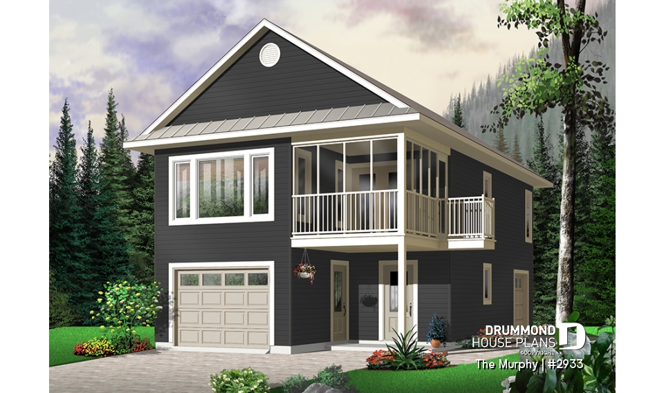 Color version 3 - Front - 2-car garage plan with 2 bedroom apartment above, open floor plan, screened-in balcony on second floor - The Murphy