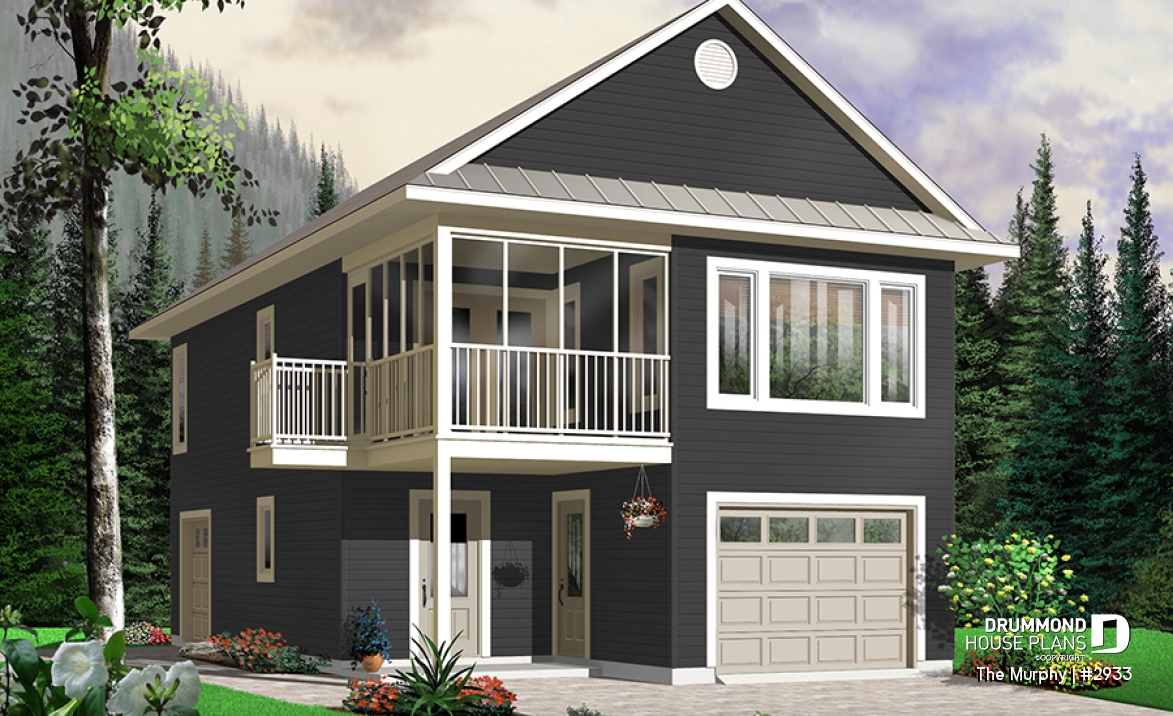 Color version 3 - Front - 2-car garage plan with 2 bedroom apartment above, open floor plan, screened-in balcony on second floor - The Murphy