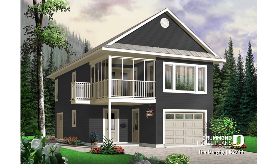Color version 3 - Front - 2-car garage plan with 2 bedroom apartment above, open floor plan, screened-in balcony on second floor - The Murphy
