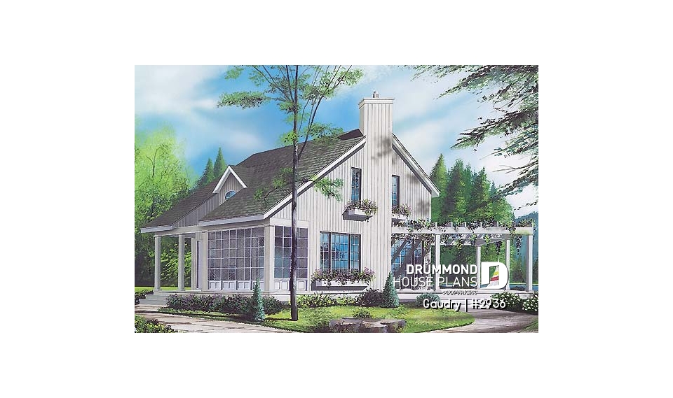 front - BASE MODEL - Budget friendly 2-story house plan with 2 bedrooms, 1.5 baths, fireplace, open dining and living concept - Gaudry