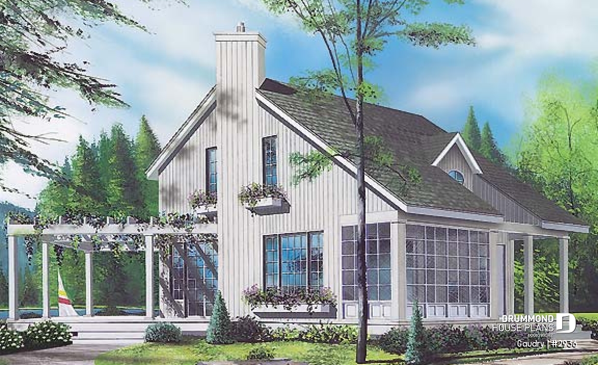 front - BASE MODEL - Budget friendly 2-story house plan with 2 bedrooms, 1.5 baths, fireplace, open dining and living concept - Gaudry