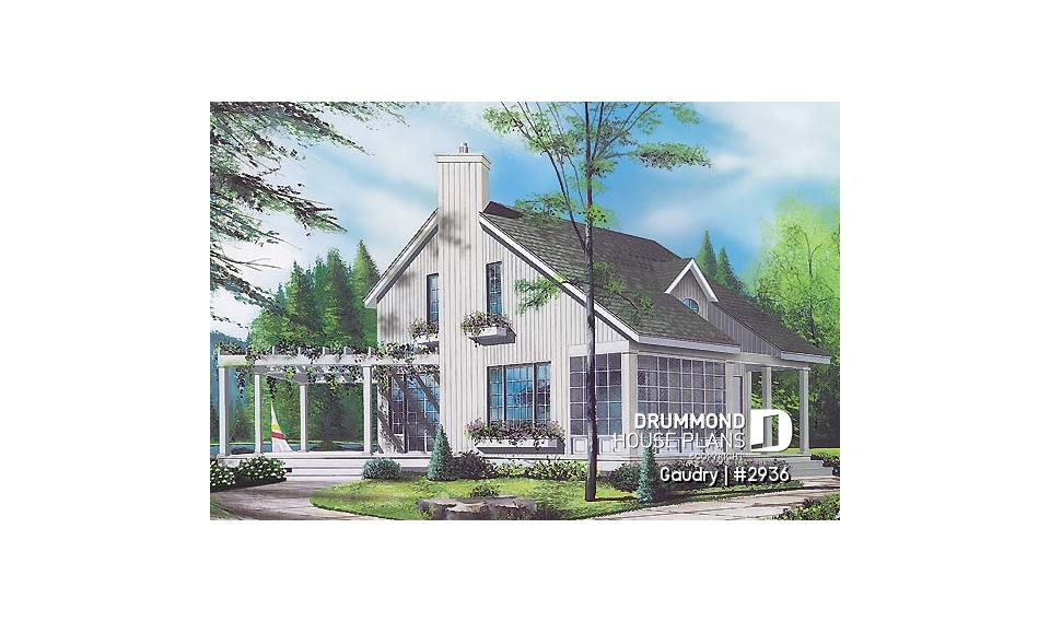 front - BASE MODEL - Budget friendly 2-story house plan with 2 bedrooms, 1.5 baths, fireplace, open dining and living concept - Gaudry