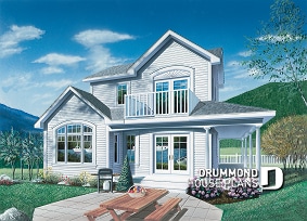 Rear view - BASE MODEL - Small country house plan with 2 or 3 bedroom options, panoramic views, garage - Larch Lake