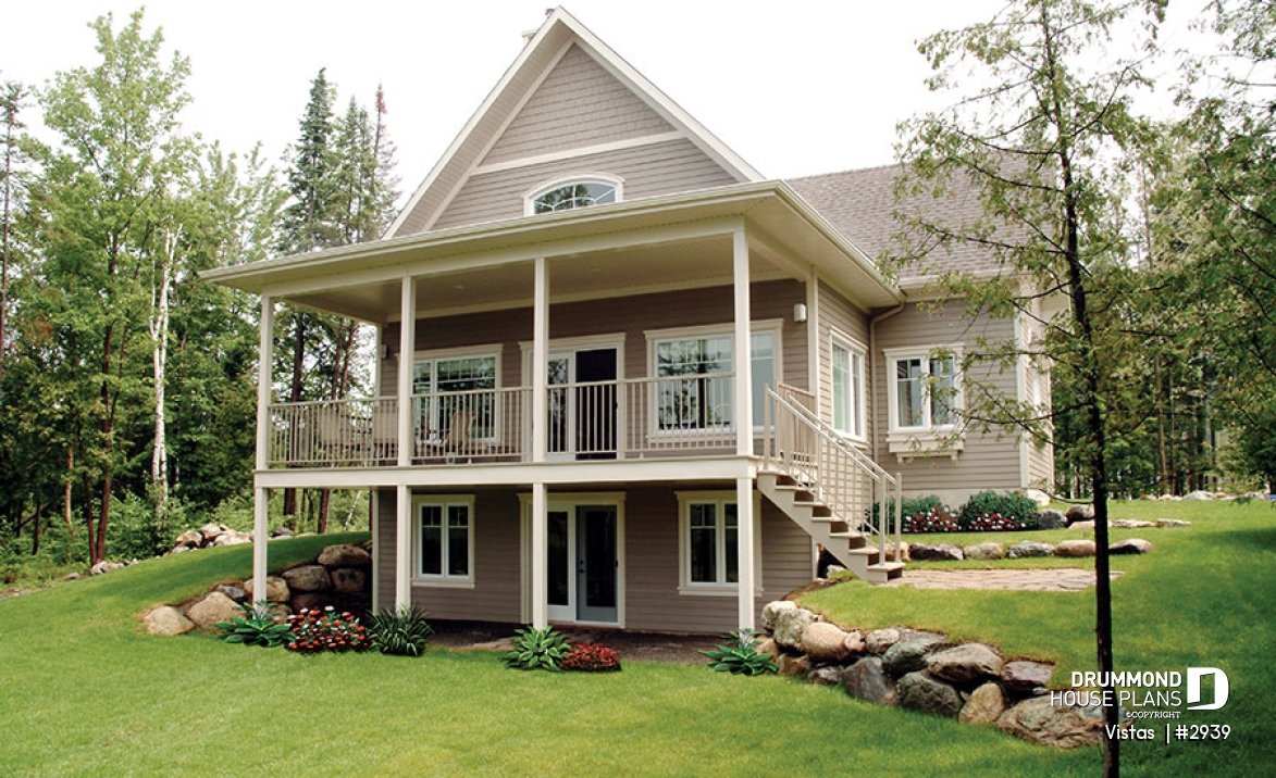 Rear view - BASE MODEL - Very Charming Cottage house plan, large covered deck, open floor plan concept, mezzanine - Vistas 