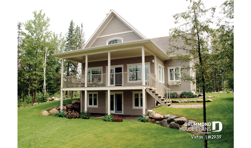 Rear view - BASE MODEL - Very Charming Cottage house plan, large covered deck, open floor plan concept, mezzanine - Vistas 